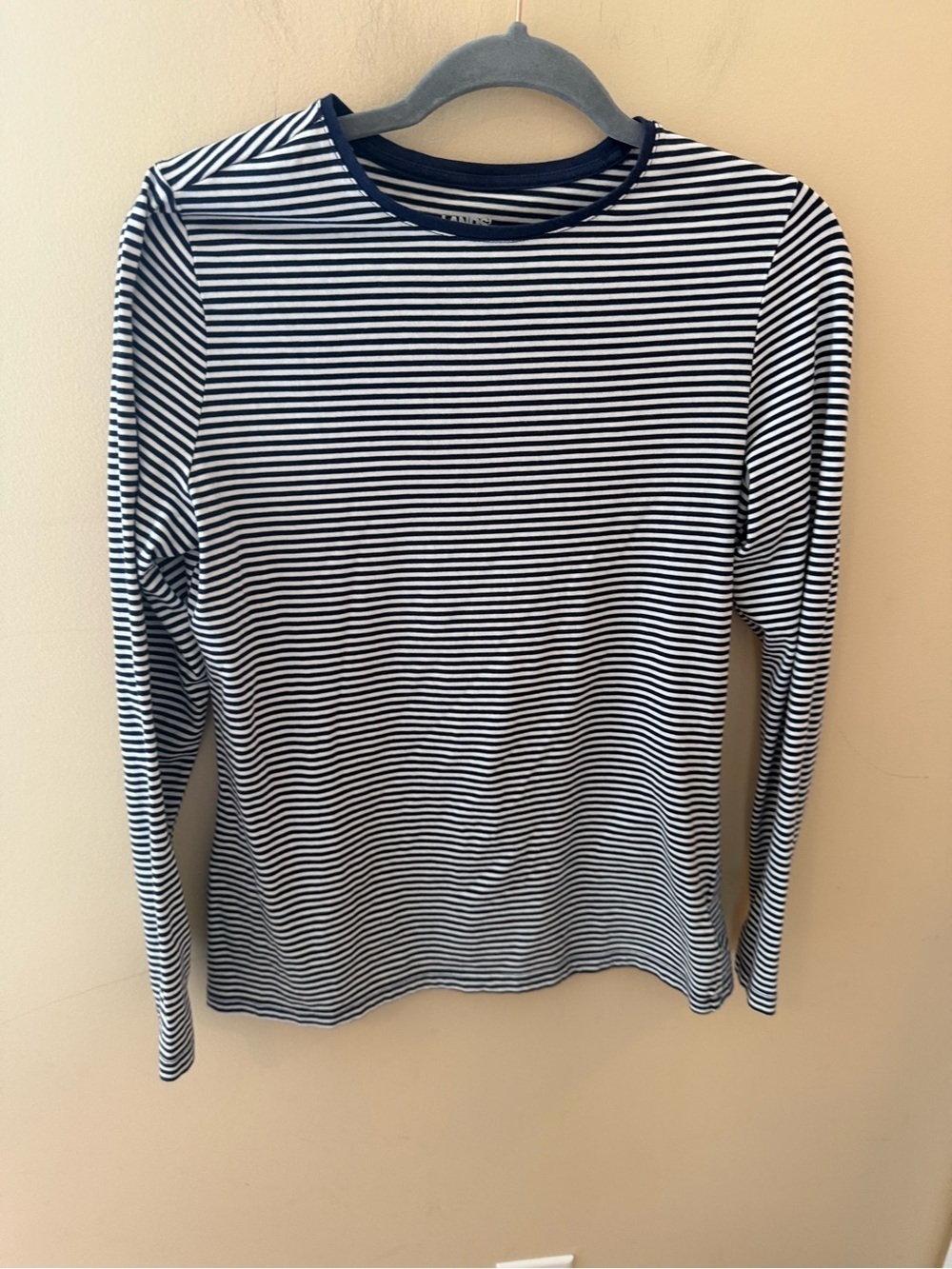 Lands End top Long Sleeve shirt Navy Stripe size M 8-10